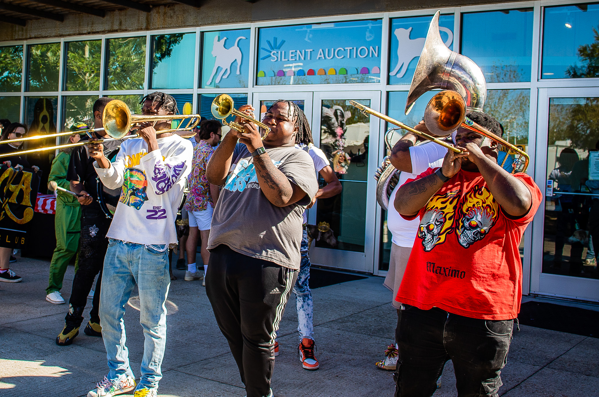 Black magic drumline play their brass instruments at the 2023 Carnival